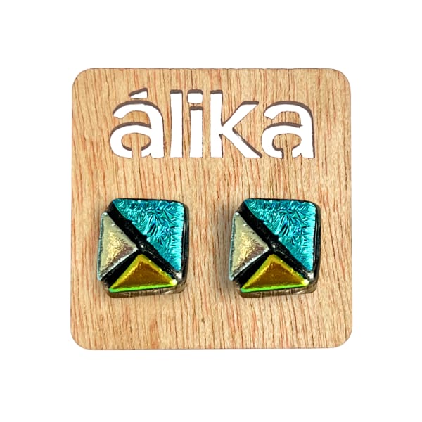 Aretes Chicos Mosaico Cuadrado (Metálico)