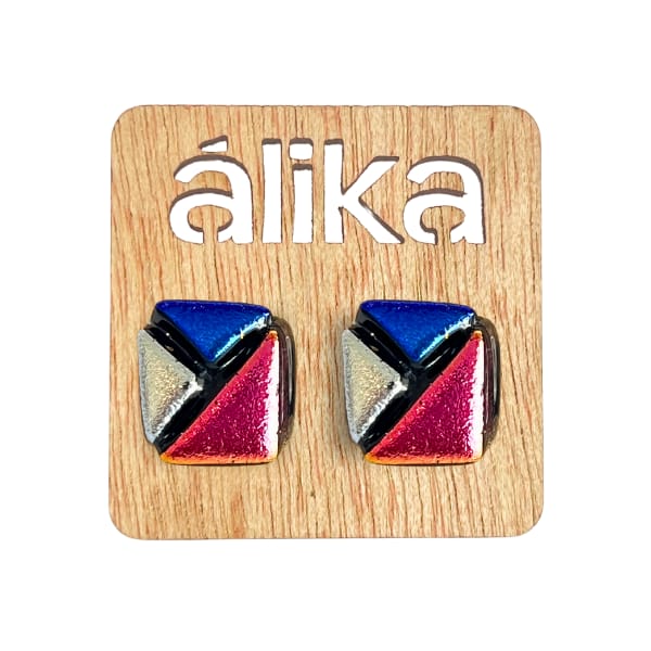 Aretes Chicos Mosaico Cuadrado (Metálico)