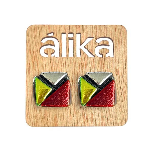 Aretes Chicos Mosaico Cuadrado (Metálico)