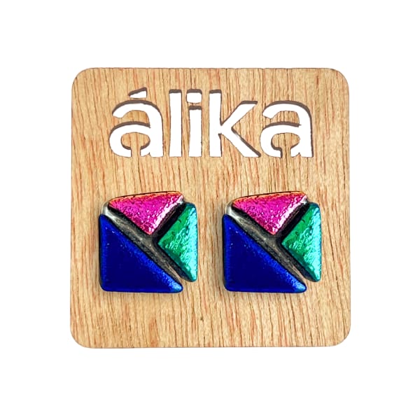 Aretes Chicos Mosaico Cuadrado (Metálico)